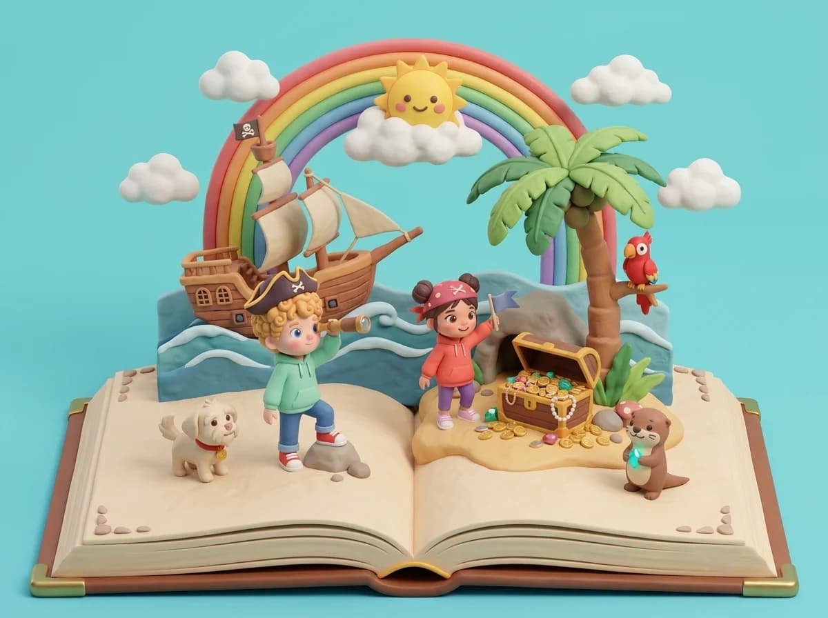 Mini-Welt „Piraten-Schatzinsel“ als aufgeklapptes Pop-up-Buch